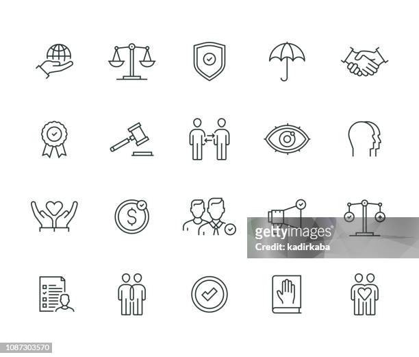 illustrazioni stock, clip art, cartoni animati e icone di tendenza di business ethics serie thin line - sistema legale