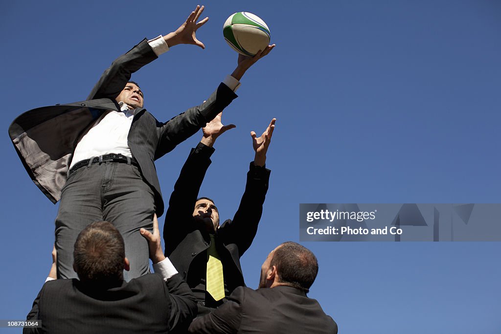 Businessmen Playing Rugby, Rugby Union Lineout