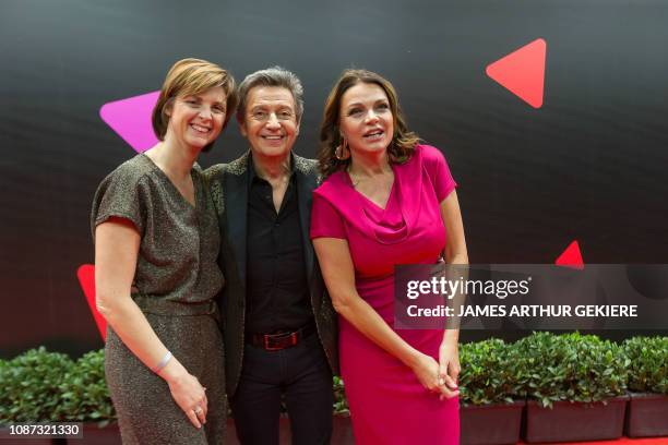 Cindy, the wife of Willy Sommers, singer and television presenter Willy Sommers and television presenter Goedele Liekens pictured on the red carpet,...