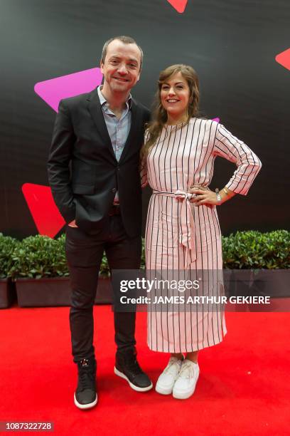 Musician Miguel Wiels and television presenter Frances Lefebure pictured on the red carpet ahead of the recording of the '30 jaar VTM' show on the...