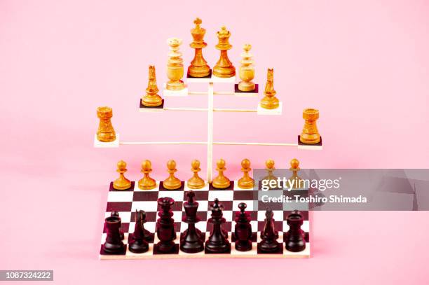 3d chess board and chess pieces on that - spielregeln stock-fotos und bilder
