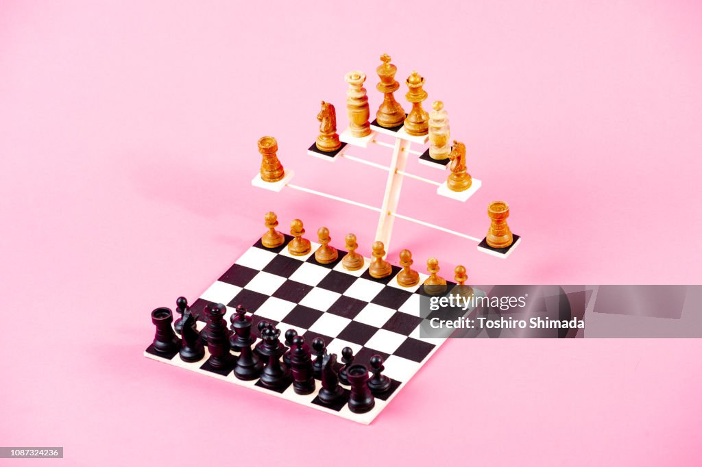 3D chess board and chess pieces on that