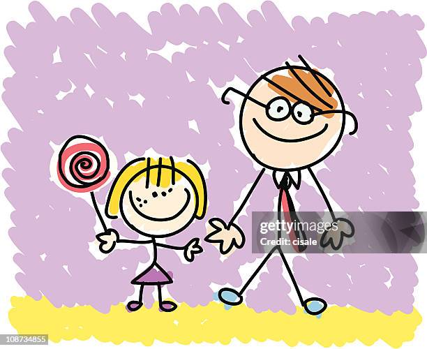 father and daughter doodle - young at heart stock illustrations