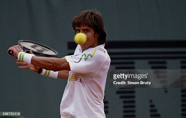 Goran Ivanisevic of Croatio during a Men's Singles match during the French Open Tennis Championship on 1st June 1989 at the Stade Roland Garros...