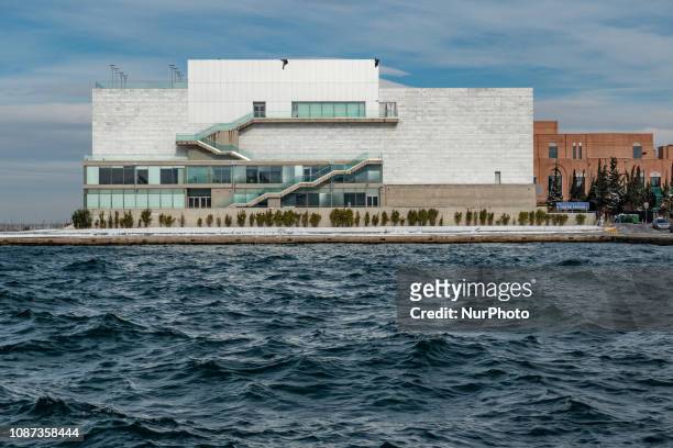 The second building M2 of Thessaloniki Concert Hall designed by the Japanese architect Arata Isozaki. Thessaloniki, Greece