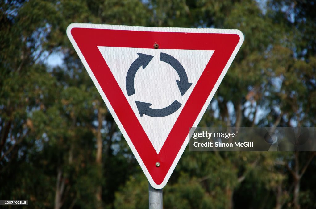 Give way roundabout traffic circle sign