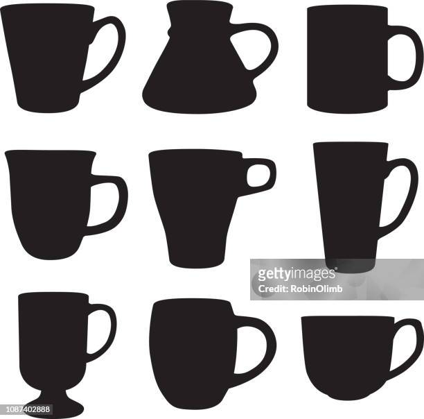 ilustraciones, imágenes clip art, dibujos animados e iconos de stock de nueve siluetas de la taza de café - café au lait