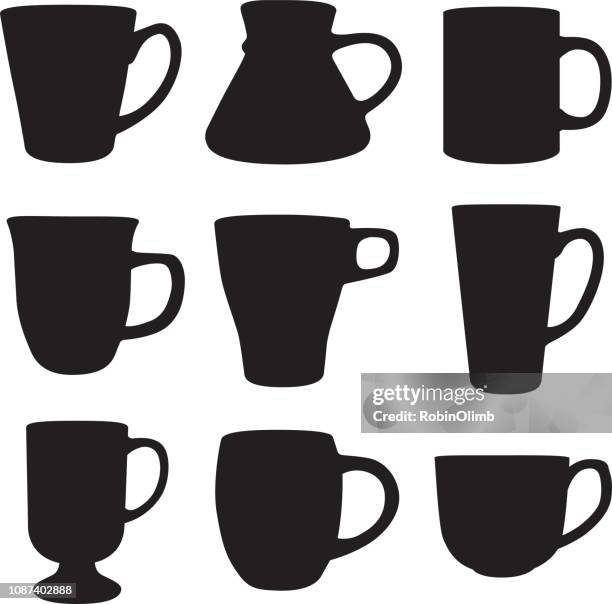 ilustrações, clipart, desenhos animados e ícones de nove silhuetas de caneca de café - café au lait