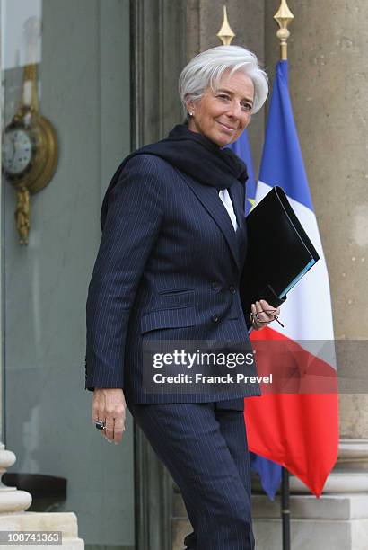 France Finance and Economy Minister Christine Lagarde leaves the weekly cabinet meeting at Elysee Palace on February 2, 2011 in Paris, France.