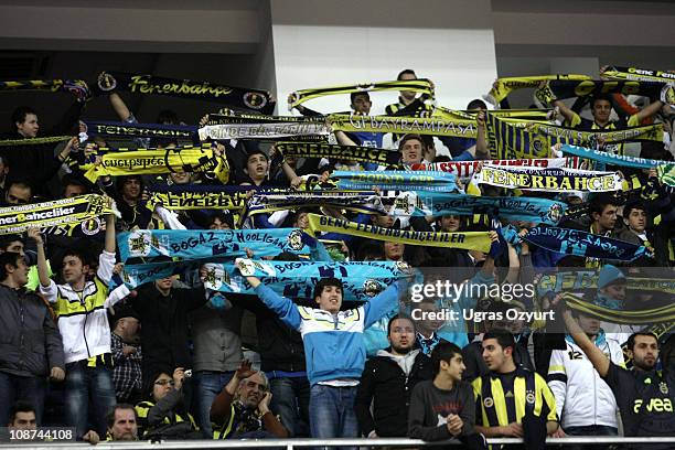 Fenerbahce Ulker fans dhow their support during the 2010-2011 Turkish Airlines Euroleague Top 16 Date 3 game between Fenerbahce Ulker Istanbul vs...