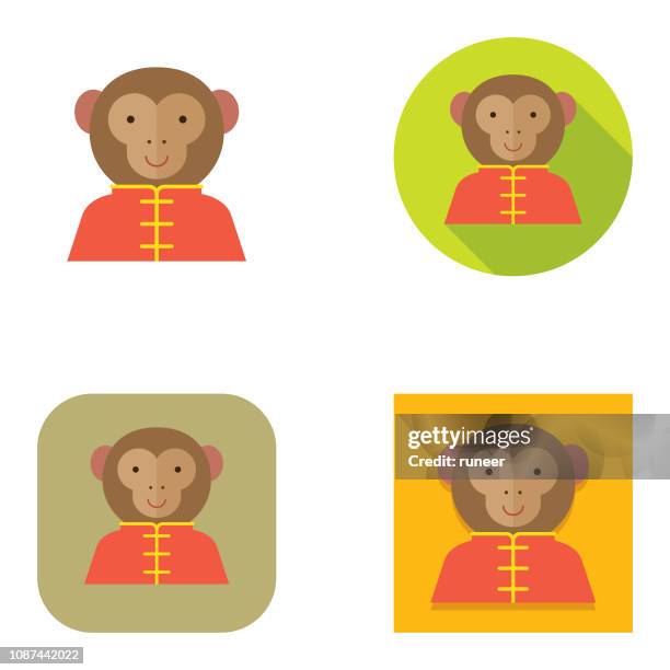 flat chinese new year cheongsam monkey avatar | kalaful series - cheongsam stock illustrations