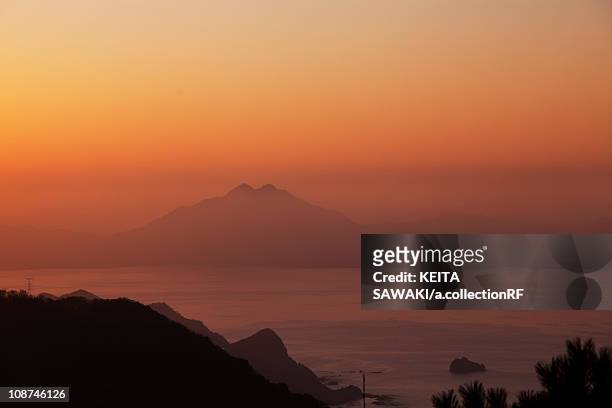 sunset over mount aoba- - fukui prefecture stock pictures, royalty-free photos & images