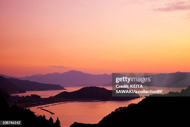 tsugura harbor at dusk - tsuruga fukui stock-fotos und bilder