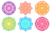 Colorful mandala. Ethnic round gradient ornament. Hand drawn indian motif. Mehendi meditation yoga henna theme. Unique floral print