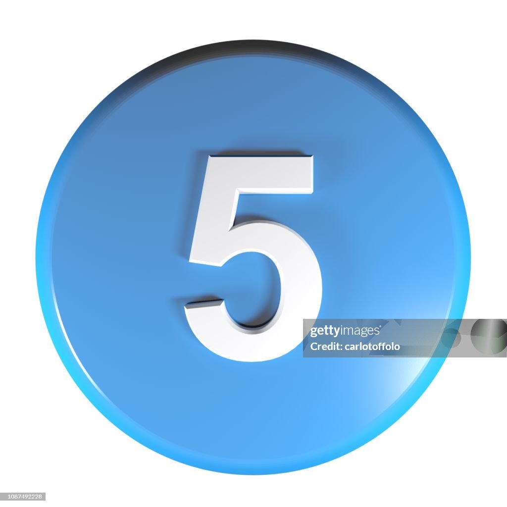 Number 5 Button Number 5 Blue Circle Push Button 3d Rendering Illustration High-Res ...