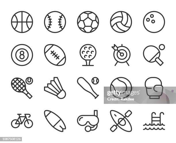 ilustraciones, imágenes clip art, dibujos animados e iconos de stock de deporte - los iconos de línea - pelota