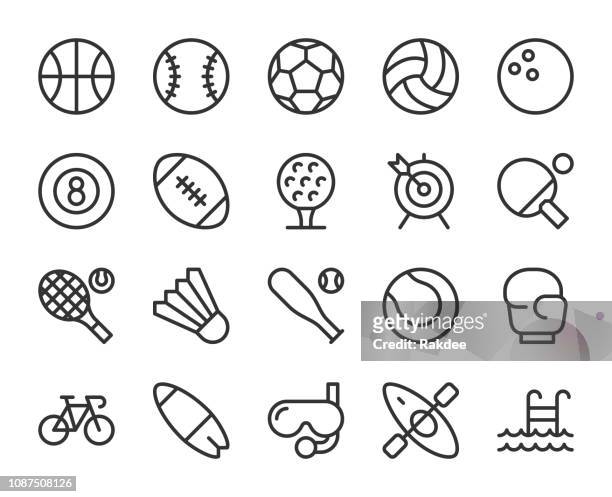 stockillustraties, clipart, cartoons en iconen met sport - line pictogrammen - basketbal teamsport