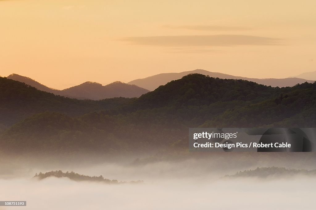 Fog Filled Valley And Mountains At Sunrise In The Great Smoky Mountains National Park