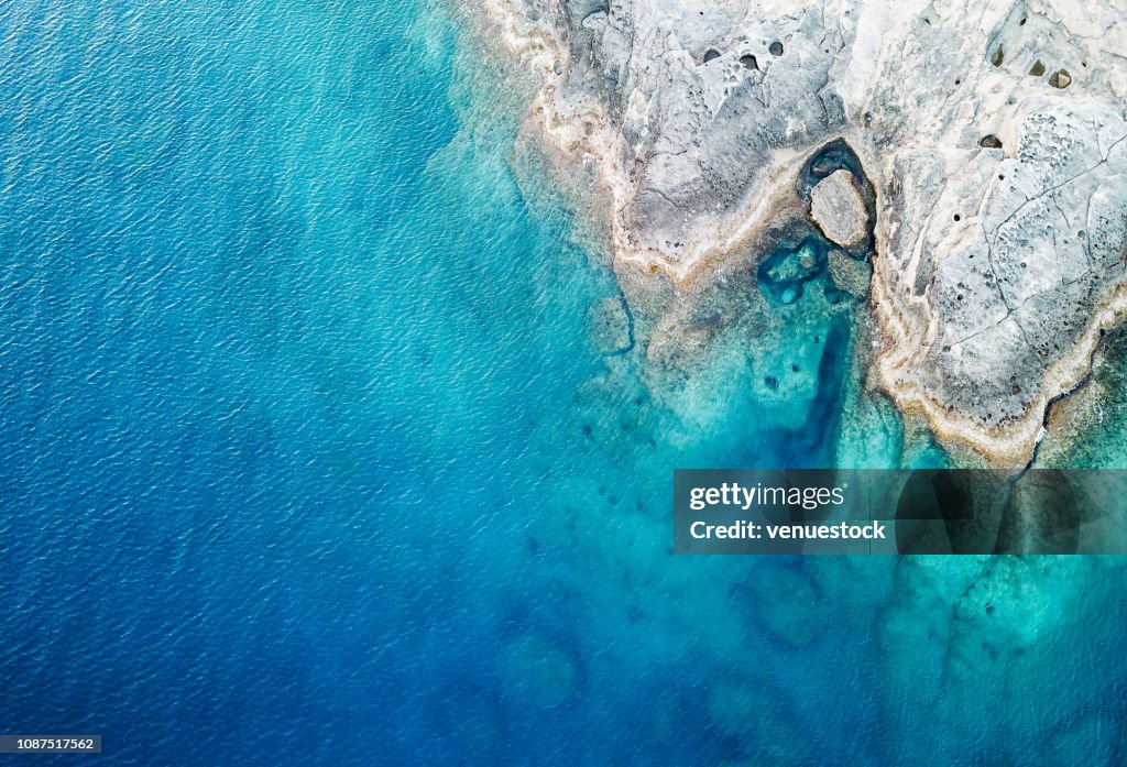 Aerial View of the Sea and Rock