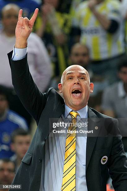 Neven Spahija, head coach of Fenerbahce Ulker Istanbul gestures during the 2010-2011 Turkish Airlines Euroleague Top 16 Date 3 game between...