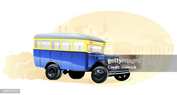 retro bus - road dust cloud stock illustrations