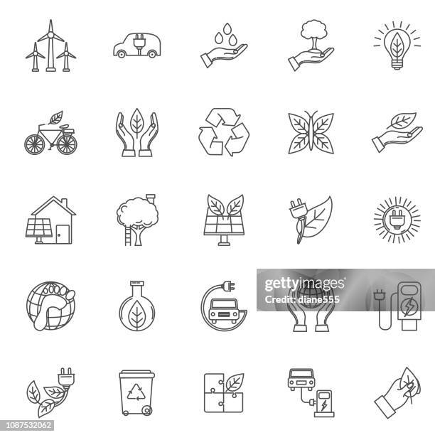 environment thin line icon set - beaker logo stock illustrations