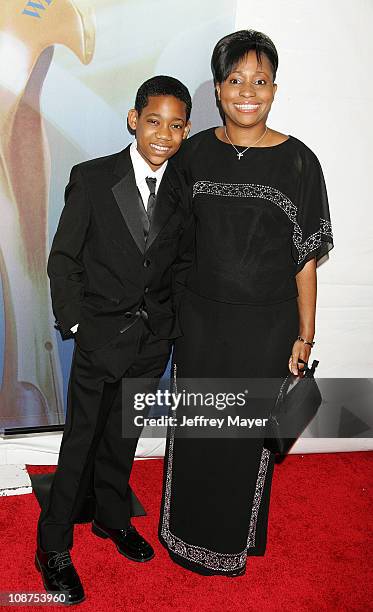 Tyler James Williams and mom Angela during 2006 Writers Guild Awards - Arrivals at Hollywood Palladium in Hollywood, California, United States.