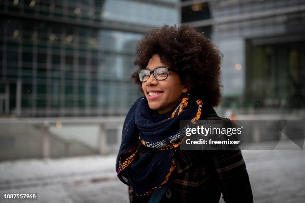 city girl - eyeglasses winter stock pictures, royalty-free photos & images