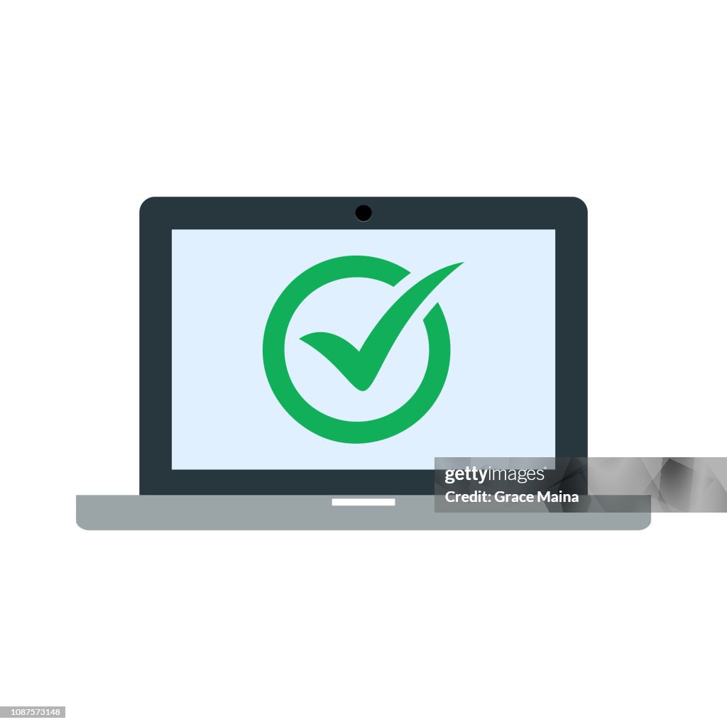 Tick Using A Computer Laptop Computer With A Tick Check Mark Vector High-Res Vector Graphic ...