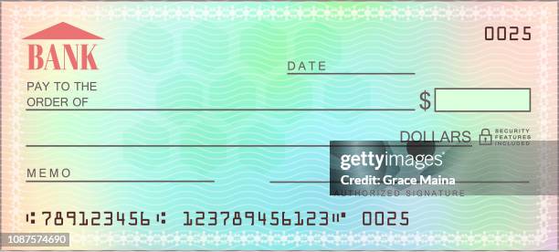 ilustraciones, imágenes clip art, dibujos animados e iconos de stock de banco en blanco multicolor compruebe - vector - cheque en blanco