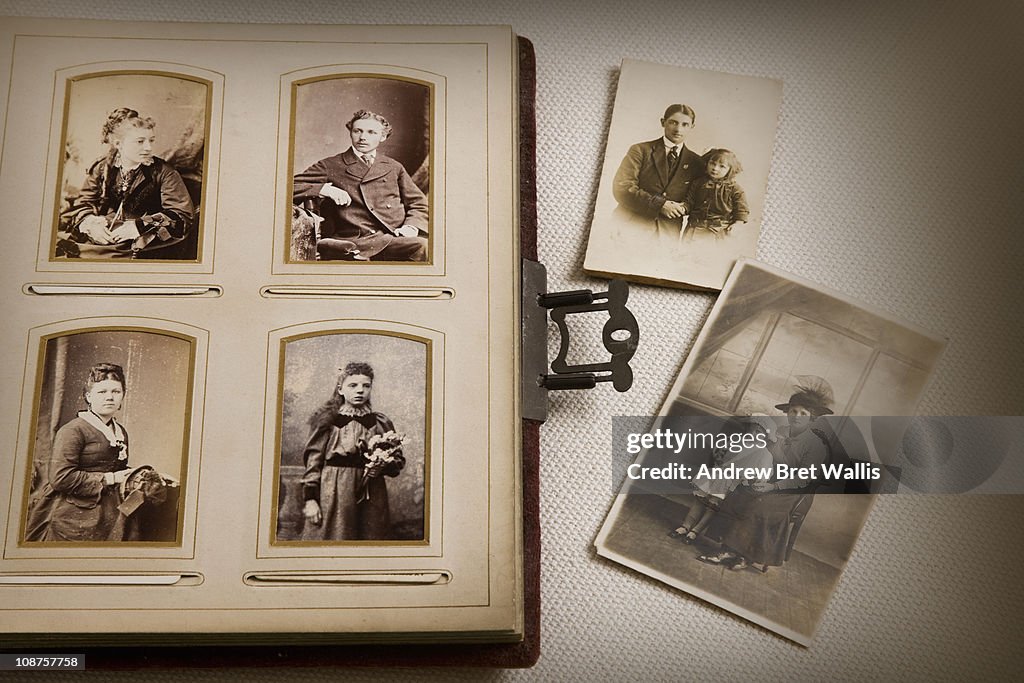 Vintage family photo album and documents
