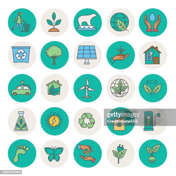 environment thin line icon set - wind farm canada stock illustrations