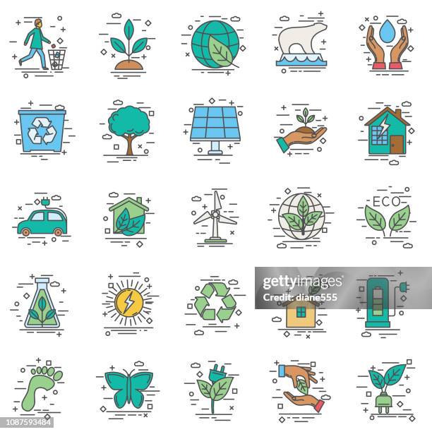 environment thin line icon set - water beaker stock illustrations