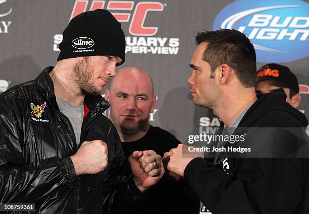 Light Heavyweight opponents Forrest Griffin and Rich Franklin face off at the UFC 126 pre-fight press conference at the Mandalay Bay Resort and...