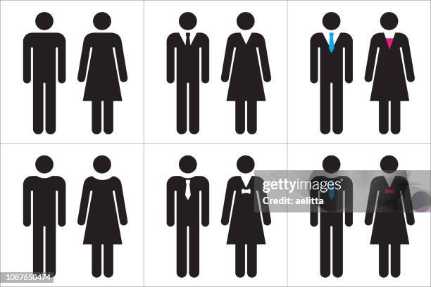 stockillustraties, clipart, cartoons en iconen met set pictogrammen bedrijfs van de mensen in zwart-wit-man en vrouw. - formele zakelijke kleding