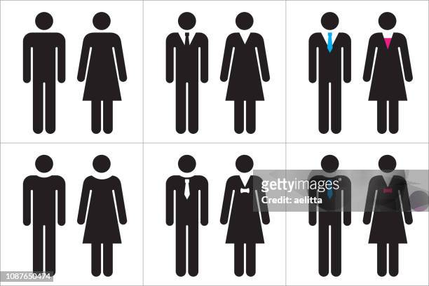 set of business people icons in black and white – man and woman. - males stock illustrations