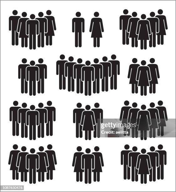 set of people icons in black and white. - unrecognisable person stock illustrations