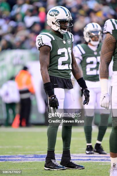 Morris Claiborne of the New York Jets looks on during the game against the Green Bay Packers at MetLife Stadium on December 23, 2018 in East...