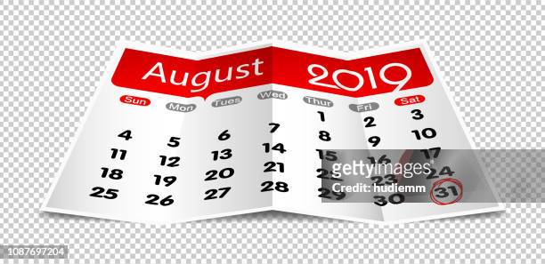 vector august 2019 calendar on folded paper isolated - 2019 stock illustrations