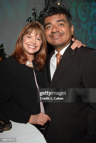 Kathy Prinze and George Lopez during AOL In2TV Launch - Inside at Museum of Television in Los Angeles, California, United States.