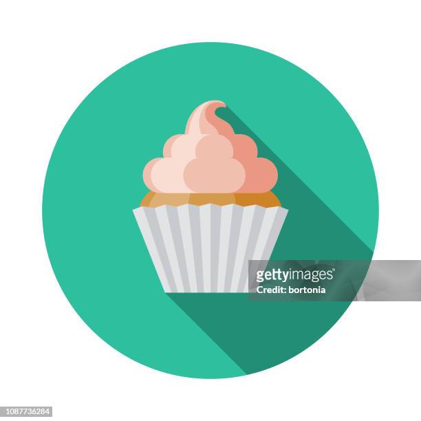 ilustraciones, imágenes clip art, dibujos animados e iconos de stock de icono de fiesta de diseño plano magdalena - cupcake