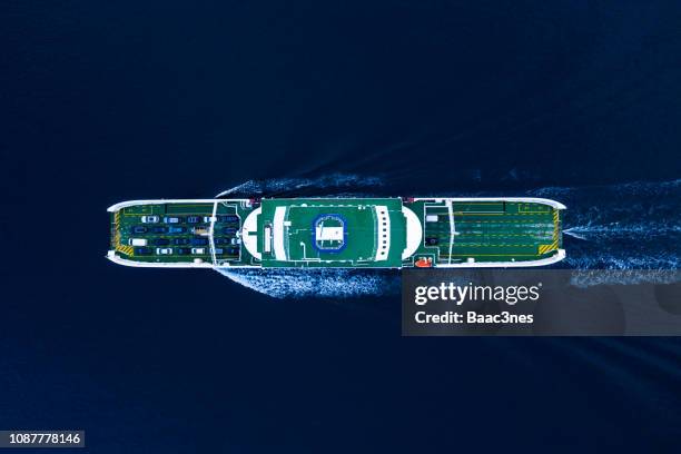 aerial view of a car ferry in stavanger, norway - ferry stock-fotos und bilder