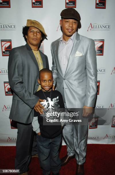 Jesse Raudales, Terrence Howard and Jesse Jr. During Jesse Raudales and Terrence Howard Peace for the Children Art Show at Pounder-Kone Artspace in...