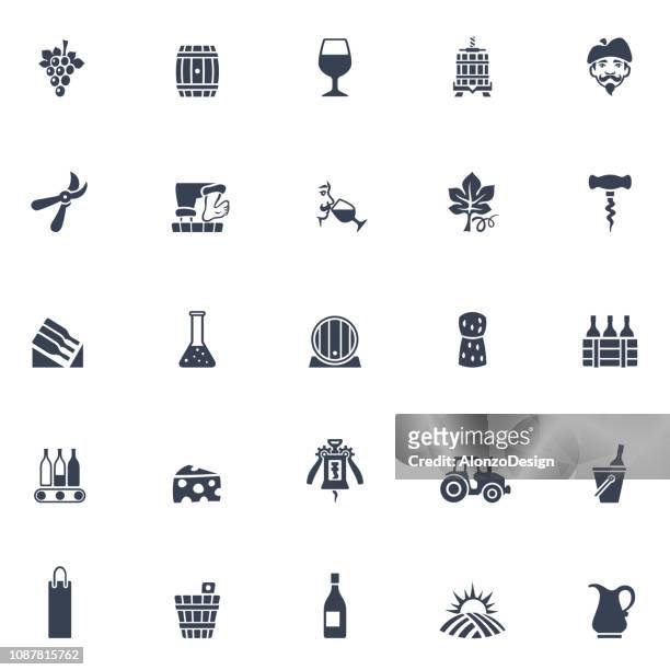 stockillustraties, clipart, cartoons en iconen met producent pictogrammen - wijn proeven