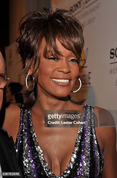 Singer Whitney Houston attends the 2008 Clive Davis Pre-GRAMMY party at the Beverly Hilton Hotel on February 9, 2008 in Los Angeles, California.