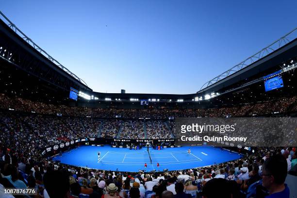 General view of Rod Laver Arena during the Men's Singles Semi Final between Rafael Nadal of Spain and Stefanos Tsitsipas of Greece during day 11 of...