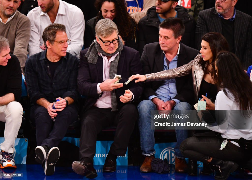 Celebrities Attend Houston Rockets v New York Knicks