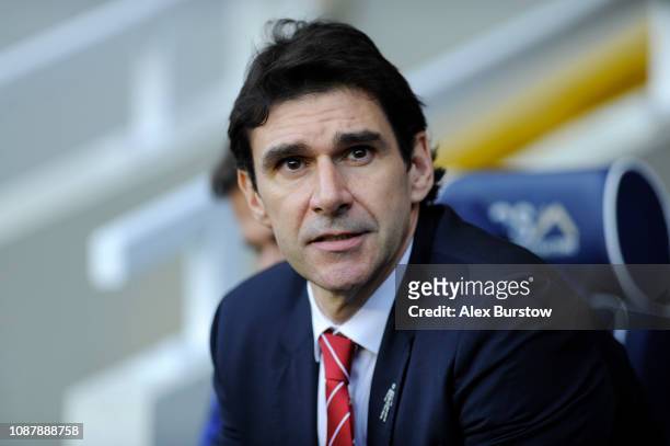 Aitor Karanka, Manager of Nottingham Forest looks on prior to the Sky Bet Championship match between Millwall and Nottingham Forest at The Den on...