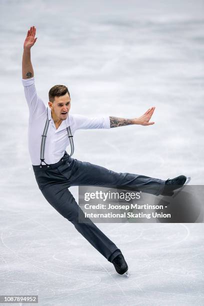 Maxim Kovtun of Russia competes in the Men's Short Program during day two of the ISU European Figure Skating Championships at Minsk Arena on January...