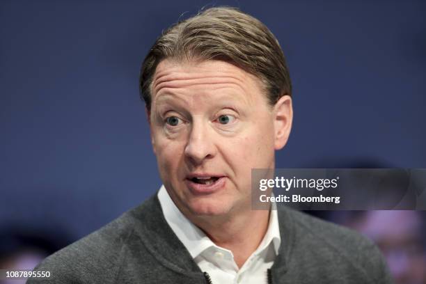 Hans Vestberg, chief executive officer of Verizon Communications Inc., speaks during a panel session on day three of the World Economic Forum in...